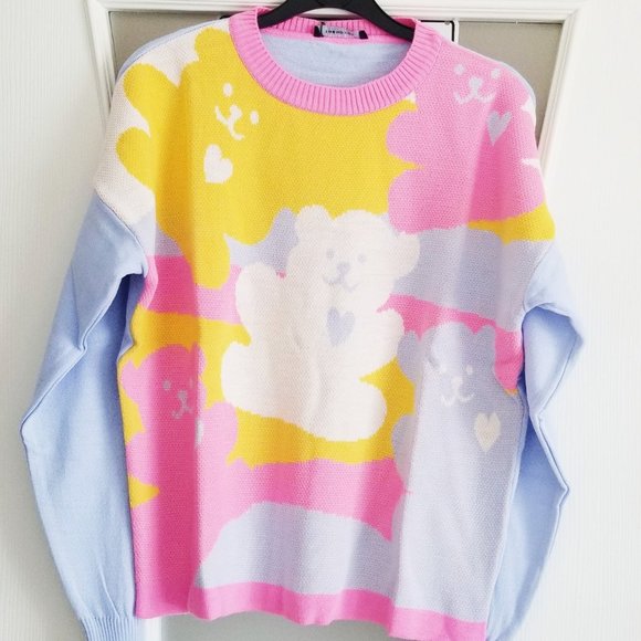 🐻Kawaii Lolita Pastel Teddy Light Blue Sweater - Picture 2 of 4